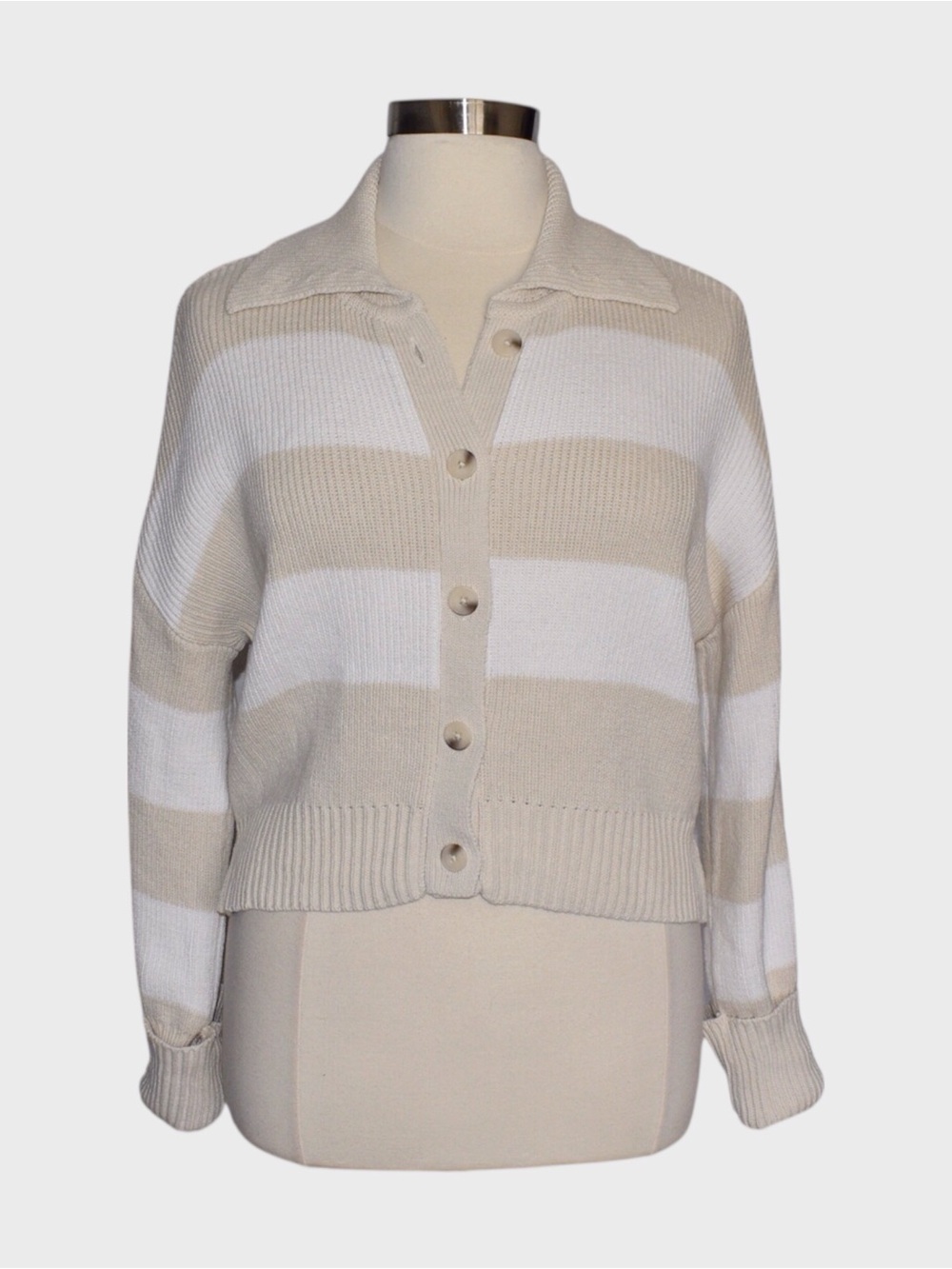 Jessica Simpson Cotton Blend Striped Collared Cardigan